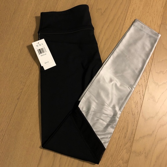 NWT ALALA Black and Silver Leggings w/ Mesh Detail - Picture 4 of 5